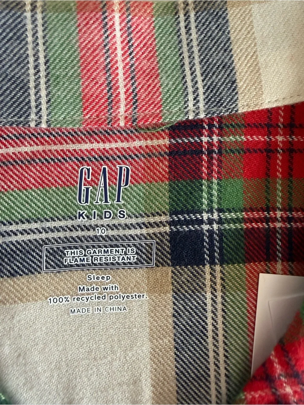 Gap Red Check Christmas Panamas Beige Size 10 NWT IN PACKAGE
